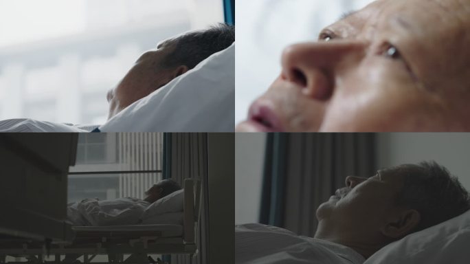 医院 躺在病床上老年人康养医疗孤独老人