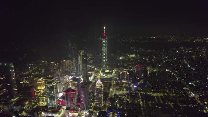 台湾台北101大楼夜景航拍【正版素材】