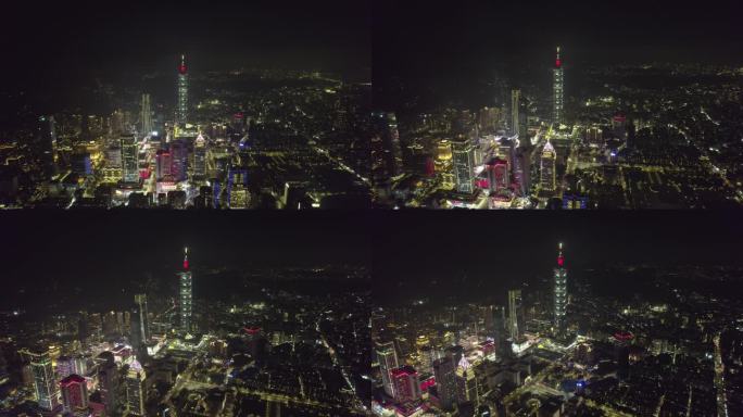 台湾台北101大楼夜景航拍【正版素材】