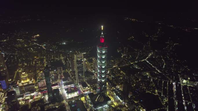 台湾台北101大楼夜景航拍【正版素材】