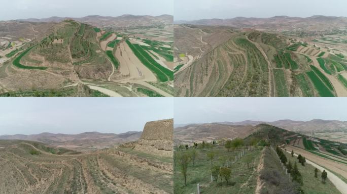 4K航拍甘肃通渭战国秦长城遗址和古城堡