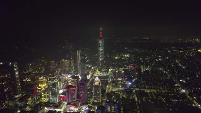 台湾台北101大楼夜景航拍【正版素材】