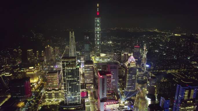 台湾台北101大楼夜景航拍【正版素材】