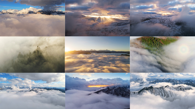 唯美云海云雾雪山日出穿云航拍