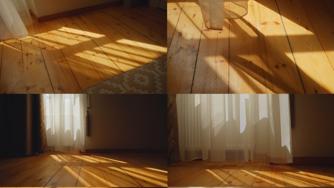 阳关照进窗户，窗帘随风飘动