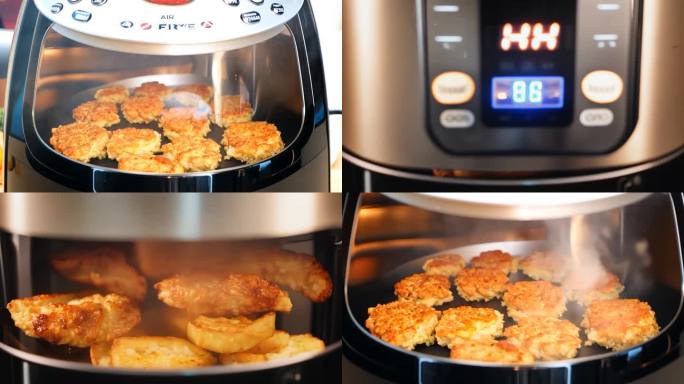 透过空气炸锅看里面的美食膨胀烤熟过程延时