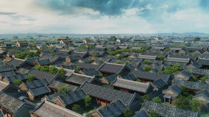 4k古代集市三维古街古镇古代商业街鸟瞰