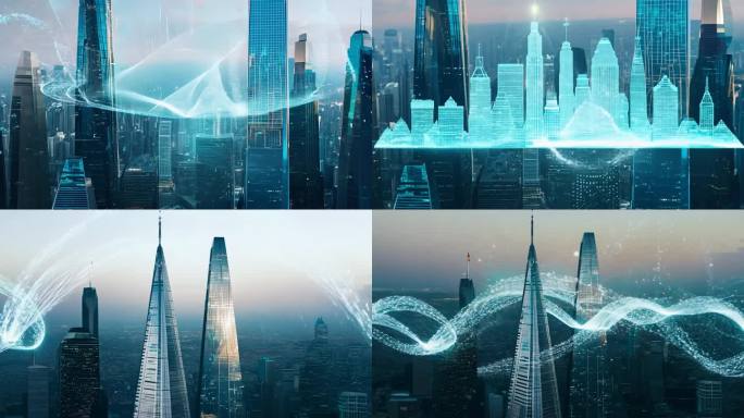 城市建筑漫游粒子汇聚城市