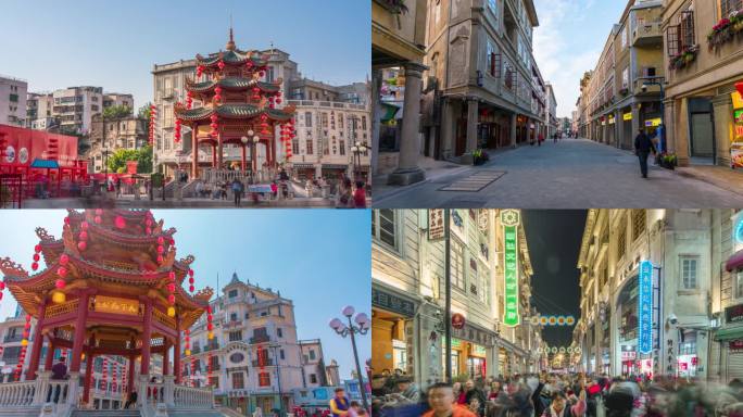 汕头小公园延时航拍地景蓝天夜景宣传片合集