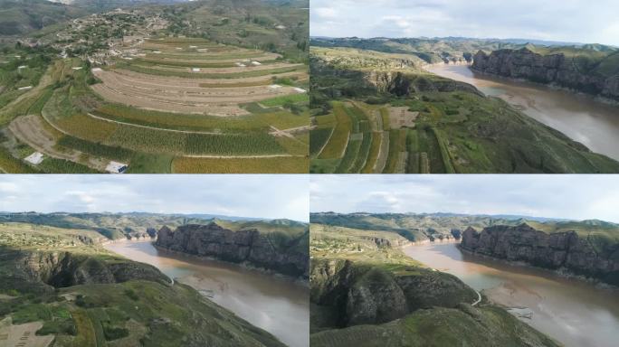 山河黄河山川断壁田地河流片头农田沟壑