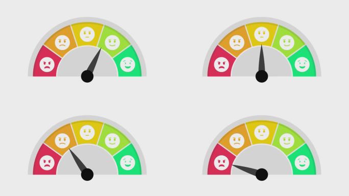 好心情量表衡量的是快乐或满意程度。带箭头的色阶。测量设备图标。彩色信息图测量元件。