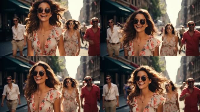 时尚街头的愉快漫步