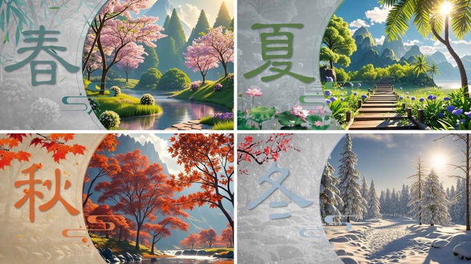 春夏秋冬四季变换图文AE模板