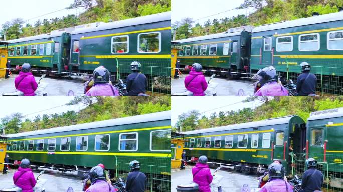 4K实拍绿皮火车经过