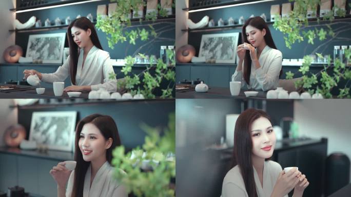 喝茶 女生喝茶 泡茶 宁静 放松 优雅