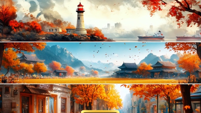 4k宽屏手绘风格秋日美景