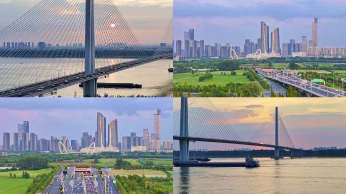 南京5桥江心洲大桥落日