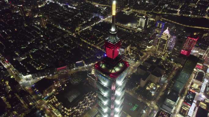 台湾台北101大楼夜景航拍【正版素材】