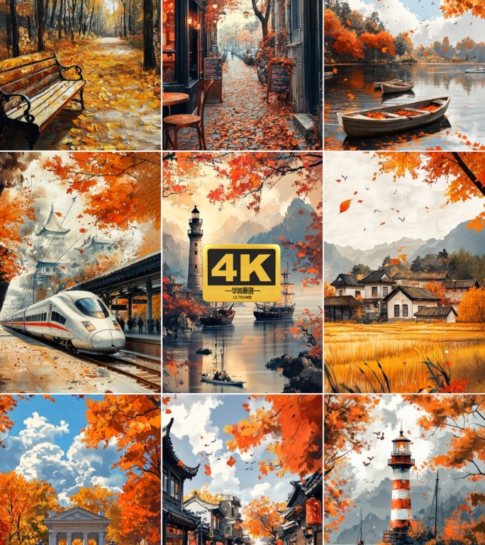 4k竖屏手绘风格秋日美景