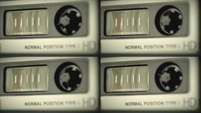复古收音机录音机，音频卡带特写。听音乐，老式收音机，搜索频道。
