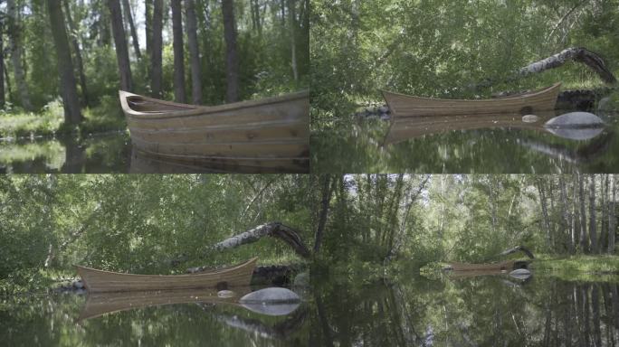 水面中孤独的小船