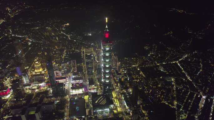 台湾台北101大楼夜景航拍【正版素材】