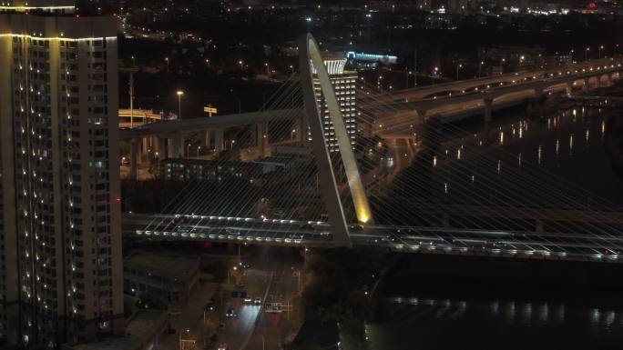 天津夜景志成路桥梁近景右侧飞航拍