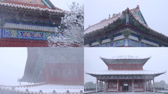 古建筑 雪景 航拍