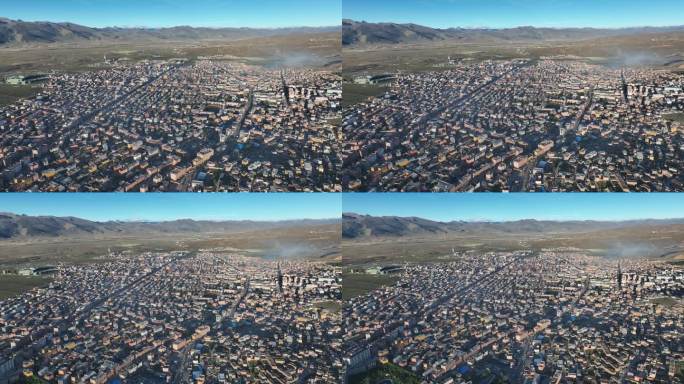 无人机航拍四川甘孜理塘县县城清晨风光