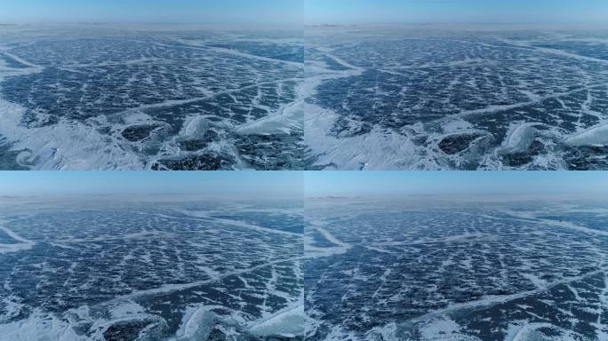 4K冬季湖面高空航拍