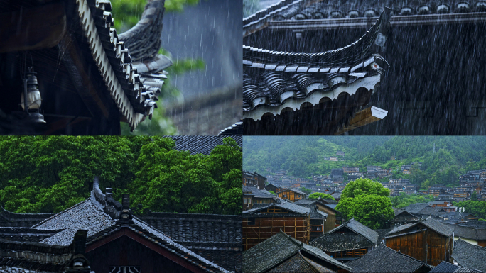雨水下雨雨天古镇阴天下雨谷雨山林