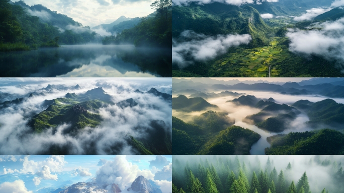 山川河流森林航拍大自然树林山脉绿洲风光