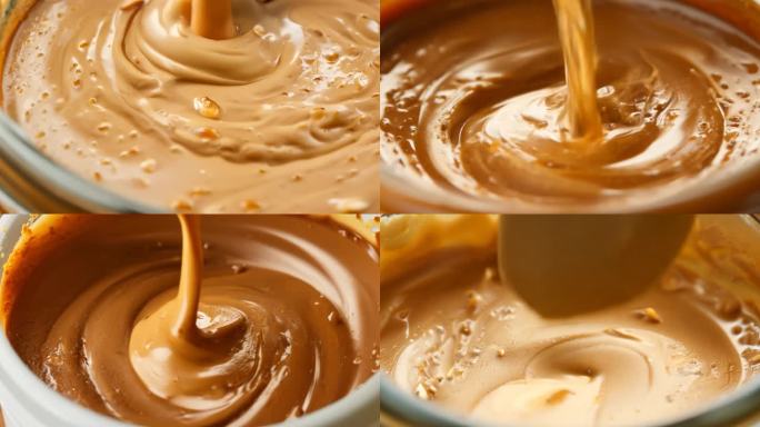 4K搅拌黑褐色的花生芝麻酱