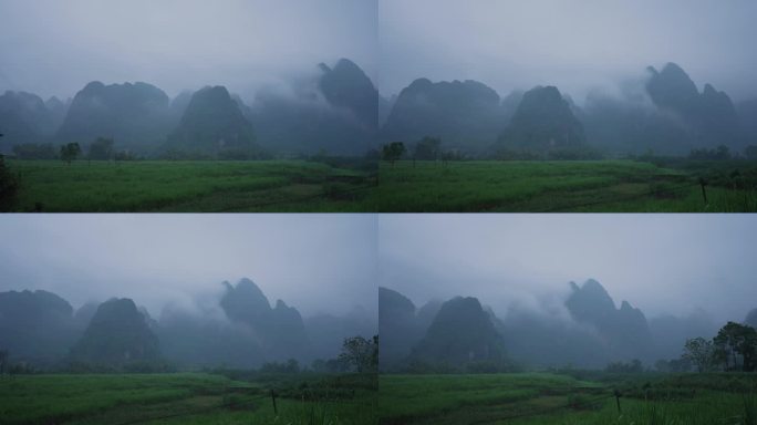 烟雨朦胧广西田园