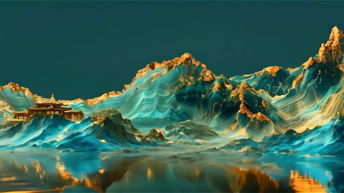 【4k原创】鎏金中国山水背景 丝绸之路