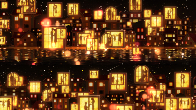 万家灯火城市夜景社区温馨窗户剪影背景