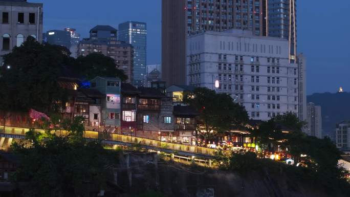 重庆山城巷步道夜景航拍
