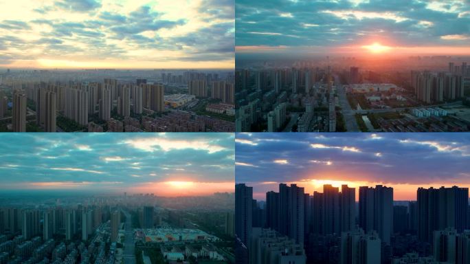 泰兴城市延时航拍清晨日出4k