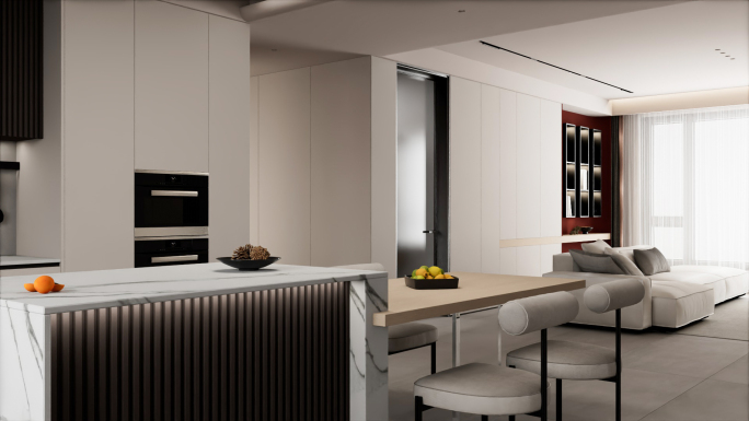 C4D极简风室内简约客厅浴室平开门