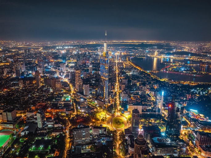 南京紫峰全景夜景航拍