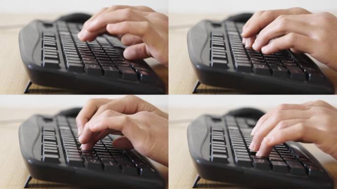 手指敲键盘打字办公特写