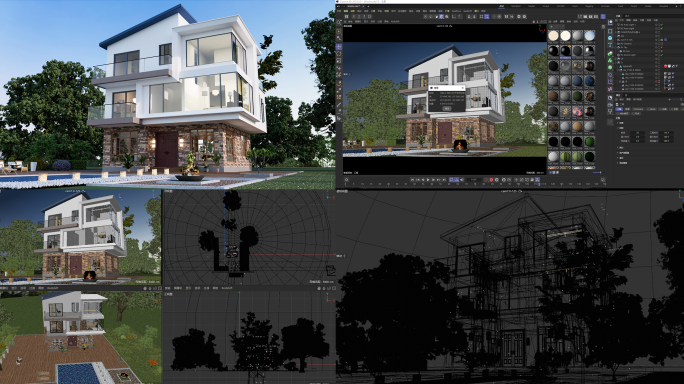 C4D高端美式乡村别墅住宅