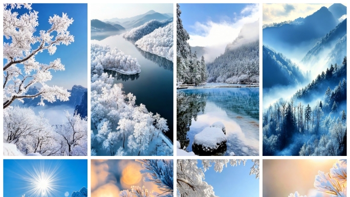 立冬小雪大雪节气唯美雪景空镜冬天雾凇竖屏