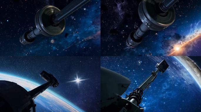 太空舱外星辰背景下机械臂的缓缓转动