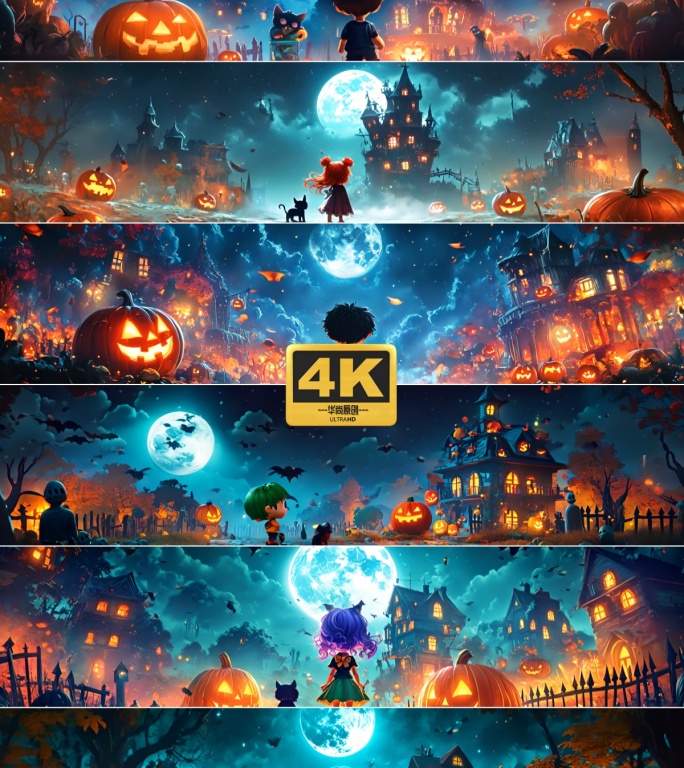 4k宽屏卡通万圣节小孩