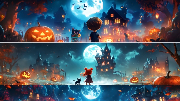 4k宽屏卡通万圣节小孩