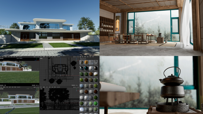 C4D新中式客厅_别墅多角度_含青龙模型