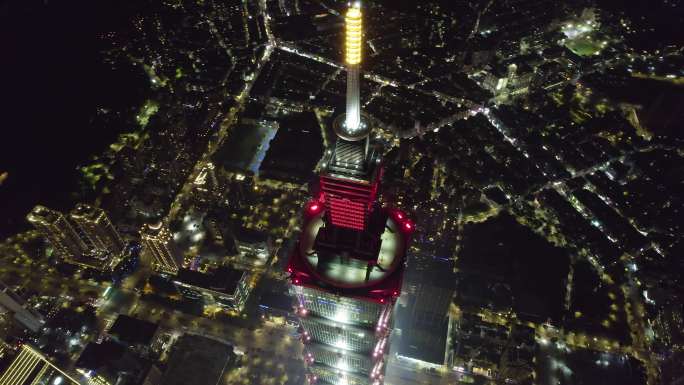台湾台北101大楼夜景航拍【正版素材】