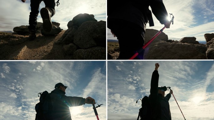 户外登山 欢呼呐喊 旅行背包客