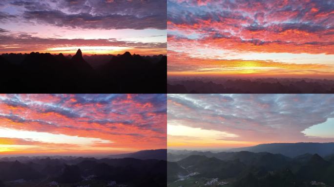 高清航拍朝霞火烧云